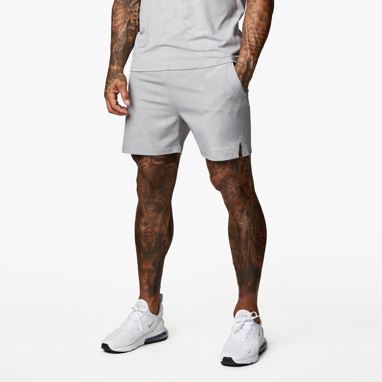 Gym King Debossed Camo Short 5" - Cloudy Grey